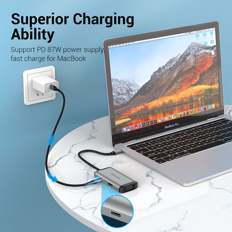 Vention USB 3.0 Loại C HUB để HDMI VGA USB C Multiport cổng trạm nối cho MacBook Pro Huawei Mate Samsung HP Lenovo USB C Adapter