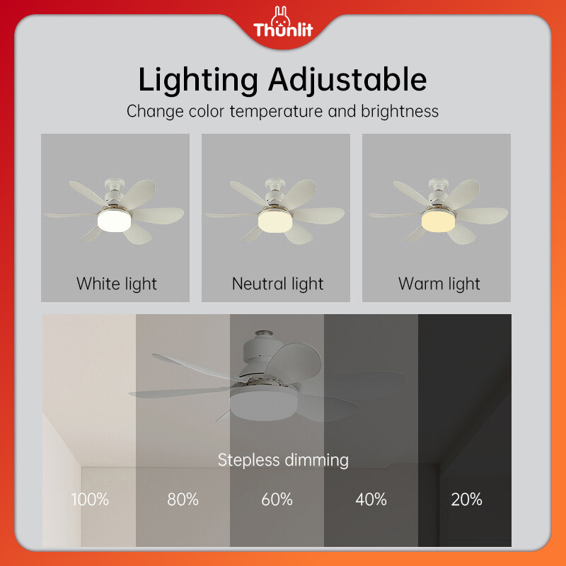 Quạt Trần Thunlit với ánh sáng E27 điều khiển từ xa hoa-Sharped 16.5 inch 30W Dimmable Quạt đèn