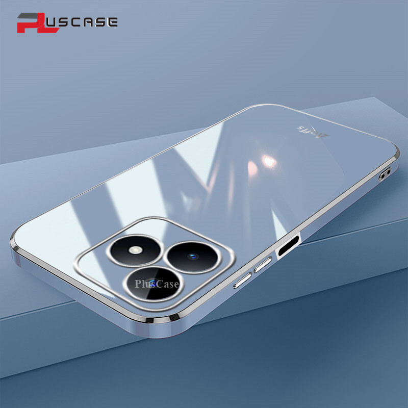 PlusCase for Realme C53 C51 6D Plating Soft Case Lens Protector Square Frame Silicone Glossy Shockproof Phone Back Cover