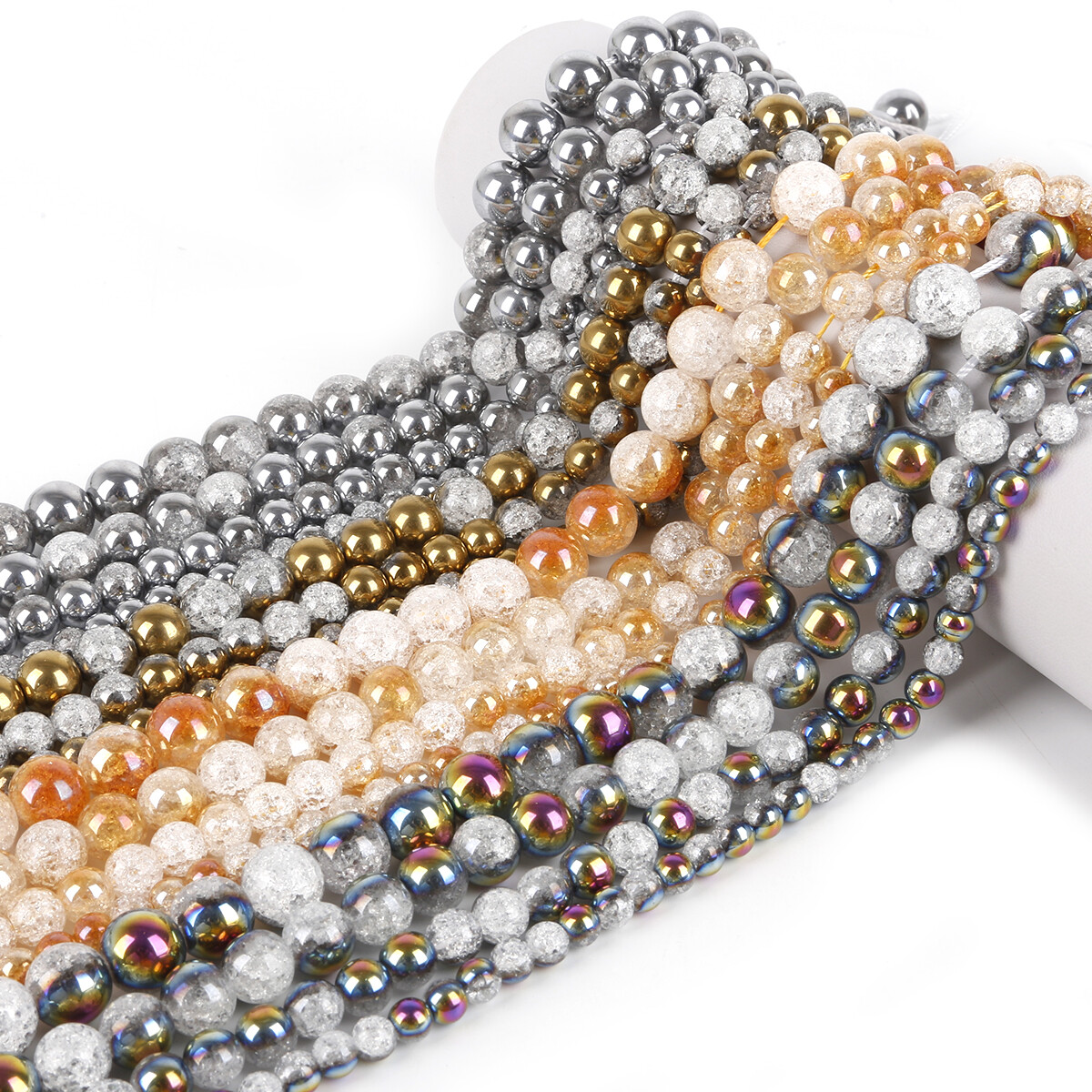 Natural Stone Crack Crystal Beads Round Loose Beads For Jewelry Making Diy Bracelet