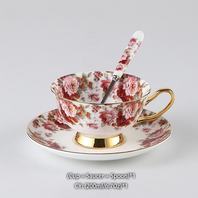 Gold Inlay Ivory Porcelain Coffee Cup Saucer Spoon Set Europe Ceramic Tea Cup 200ml Advanced Cafe Teacup,1Cup