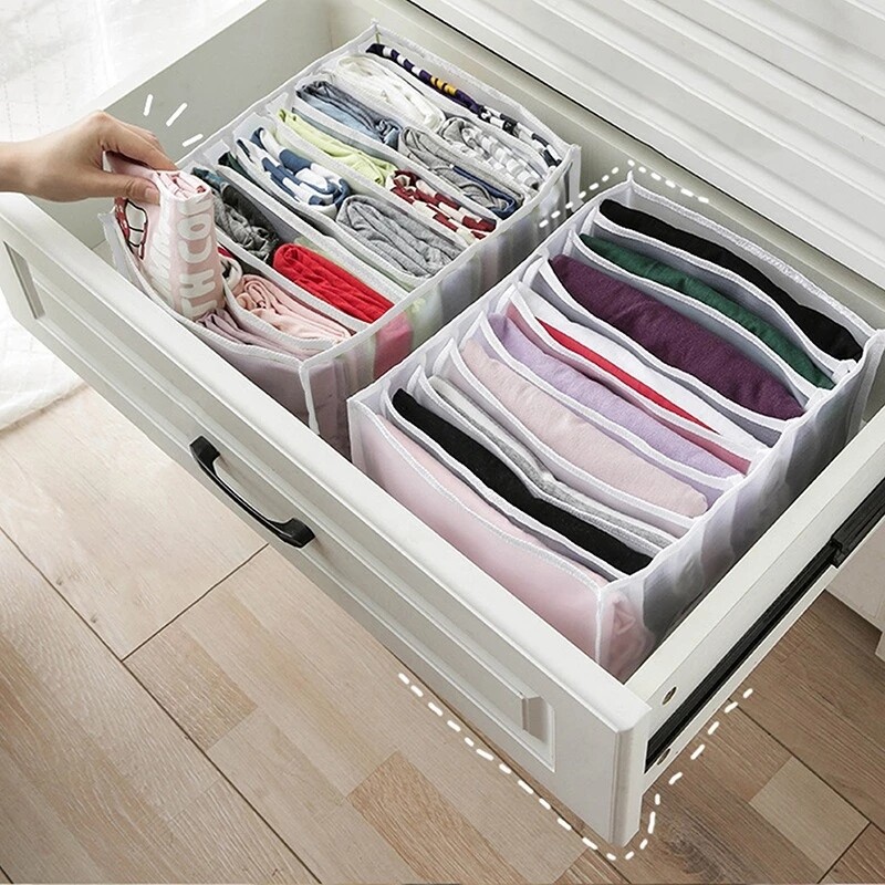 Hộp Đựng Đồ Có Ngăn Quần Jean Hộp Chia Ngăn Quần Áo Ngăn Kéo Lưới Tủ Quần Áo Ngăn Chia Ngăn Kéo Quần Xếp Chồng Hộp Xếp Đồ Gia Dụng Giặt Được