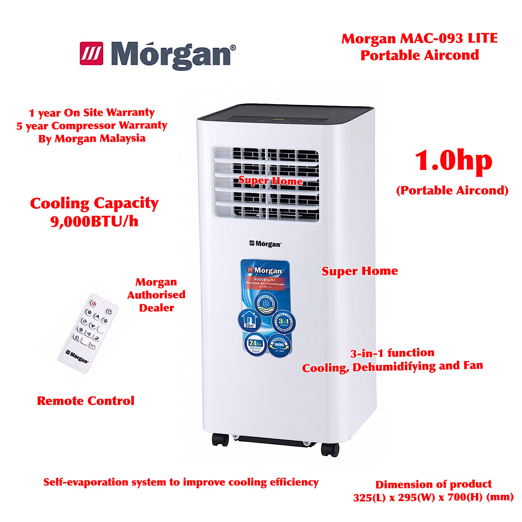 Portable Aircond MAC093 LITE 1.0hp Portable Air Conditioner