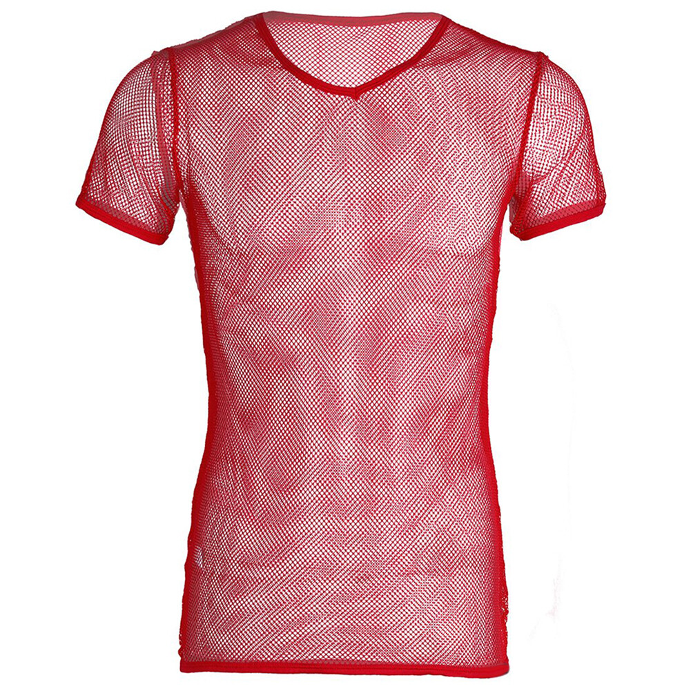 Sexy Men Mesh See Through T-Shirt Fishnet Clubwear Short Sleeve Top Undershirt