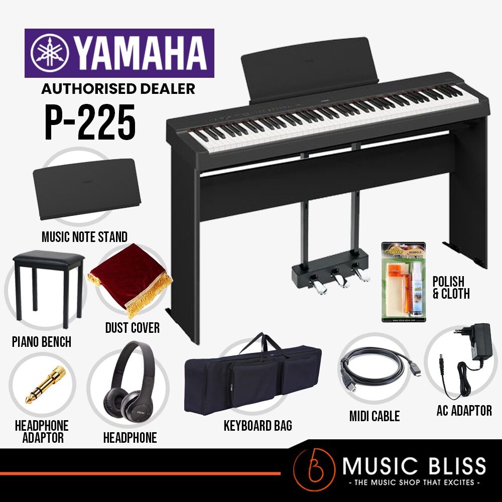 Yamaha P-225 88-Keys Digital Piano 10 in 1 Performing Package - Black ...