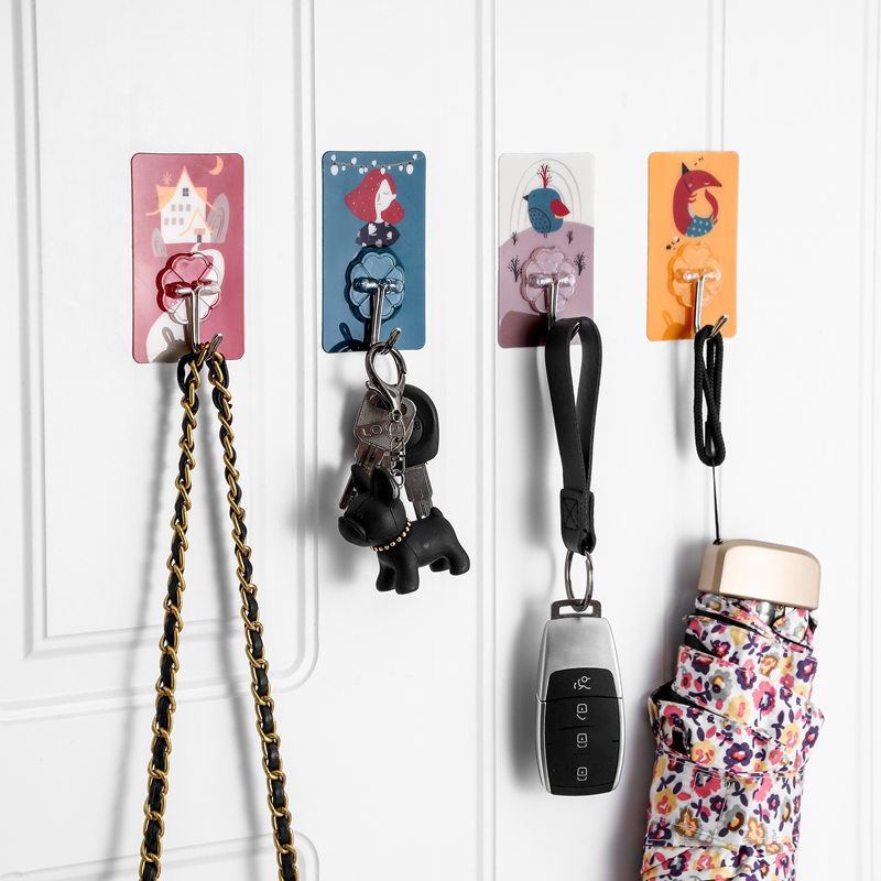 4pcs Cartoon Strong Glue Hook Kitchen Bathroom Hanger Hook Punch-free Seamless Hooks