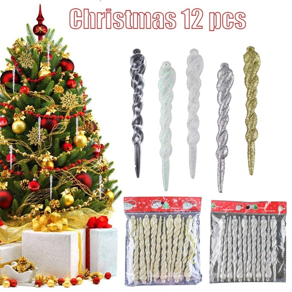 12pc 13cm Simulation Ice Xmas Tree Hanging Ornament Fake Icicle Prop For Christmas Tree Hanging Decoration transparent Ice Strip Y04