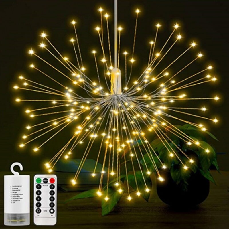 Festival Hanging Starburst String Lights 150-200 Leds Firework Lights Copper Wire Starburst String Lights 8 Modes on Ba ttery with Remote Hanging Fairy Lights Party Patio Garden Decor