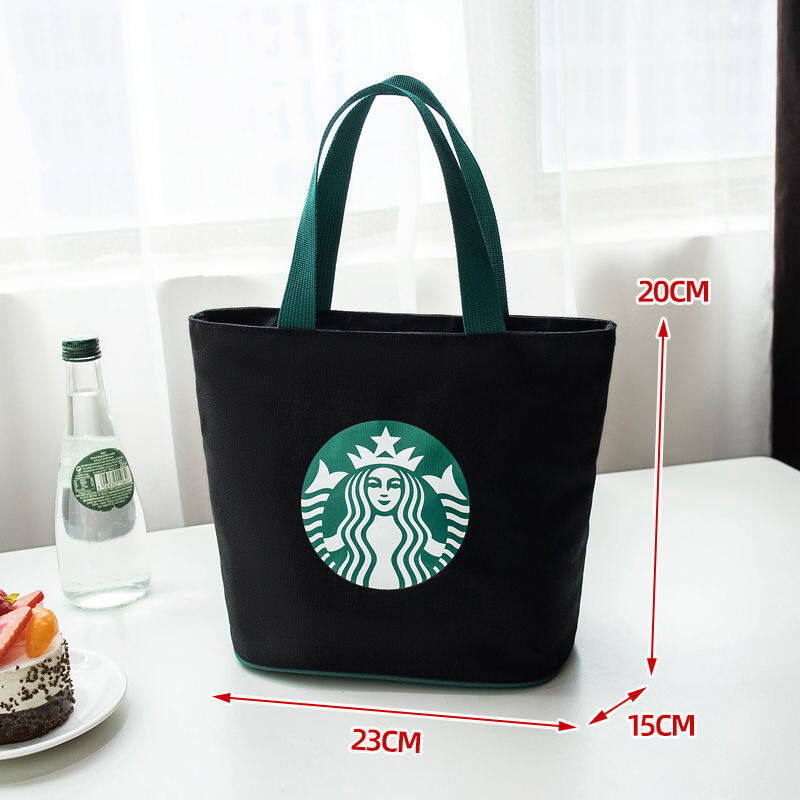 Starbuck Canvas Handbag with Rice Bag Office Workers Carry Rice Box Bag Bento Bag Handbag Fashion Student Canvas Bag