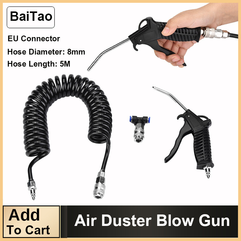 Black Air Duster Gun Pneumatic Wind Blowing Kit Set with EU Connector PU Hose