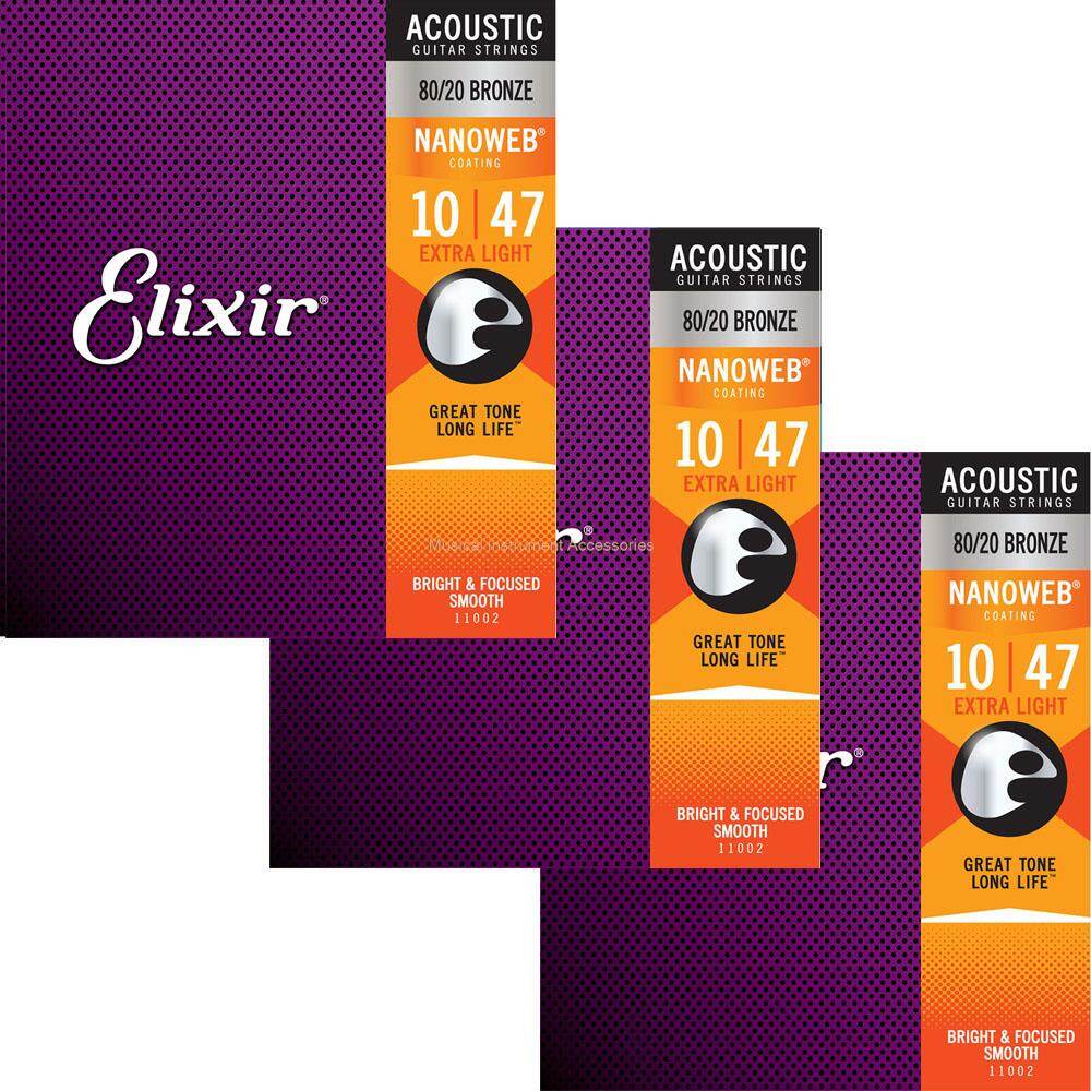 Limited time discounts 3 Set Elixir Acoustic / Electric Guitar Strings Phosphor Bronze 16027 Good Sound Long Life Full Smooth Guitar Accessories
