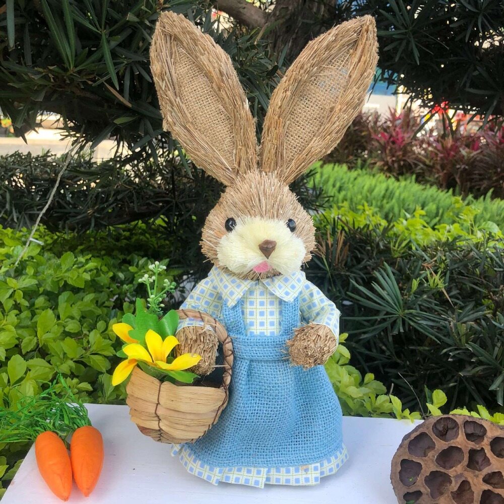 ANTONIORA6 Easter Theme Wedding Ornament Window Props Gift Easter Party Bunny Decorations Standing Rabbits Rabbit Decoration 35cm Straw Rabbit