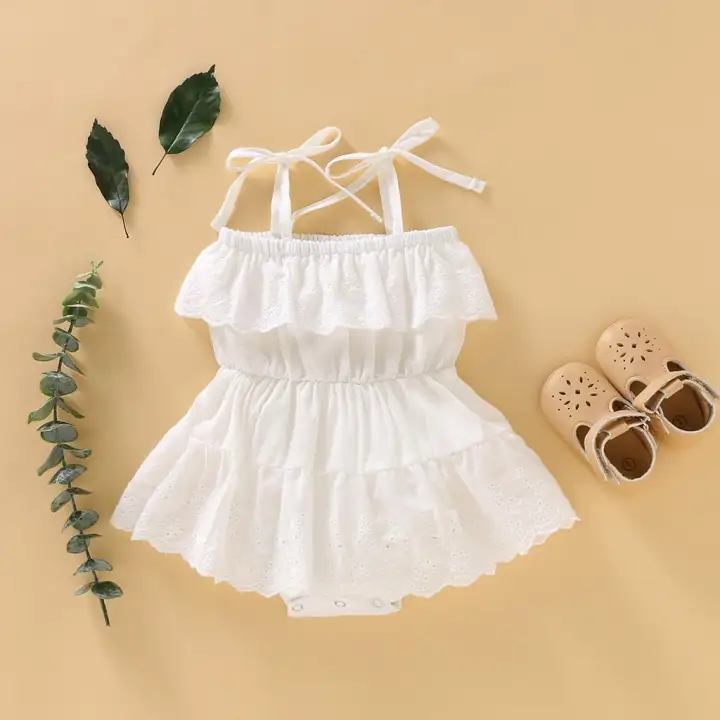 Newborn Infant Baby Girls Sleeveless Solid Lace Dress Romper Clothes Outfits Set