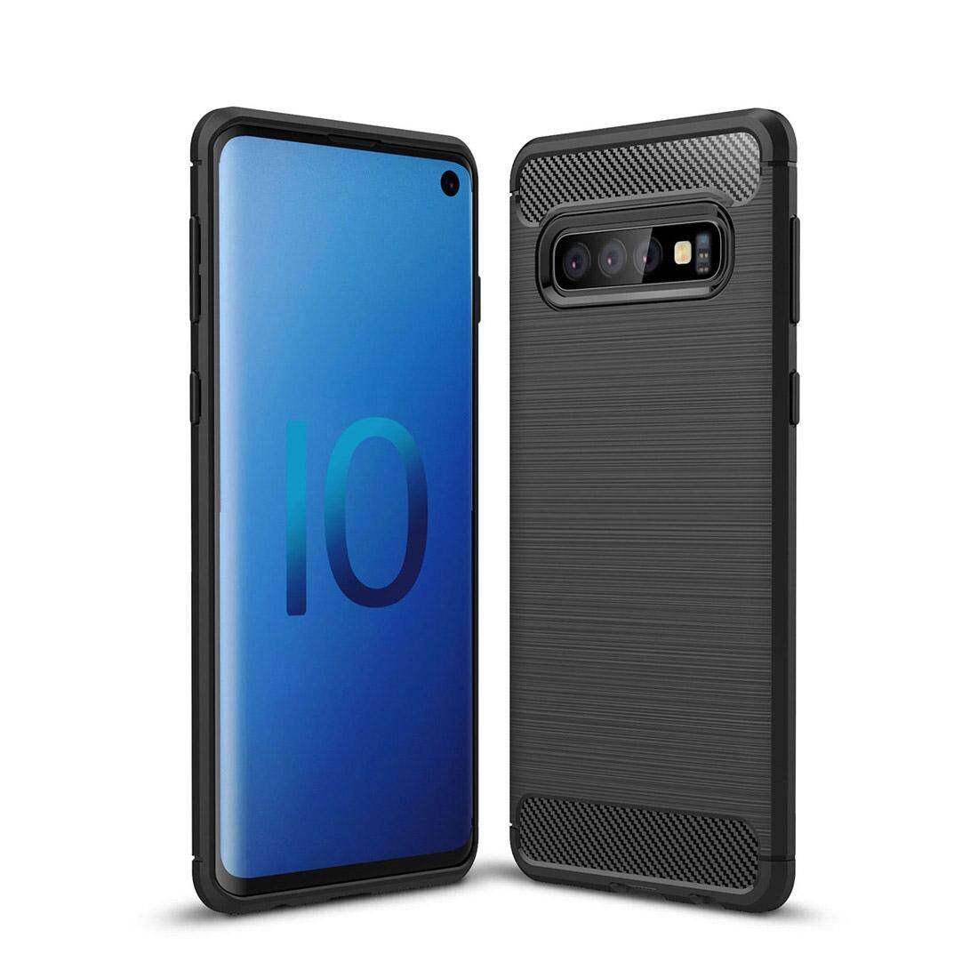 (Hua jia kang)Brushed Texture Carbon Fiber TPU Case for Galaxy S10