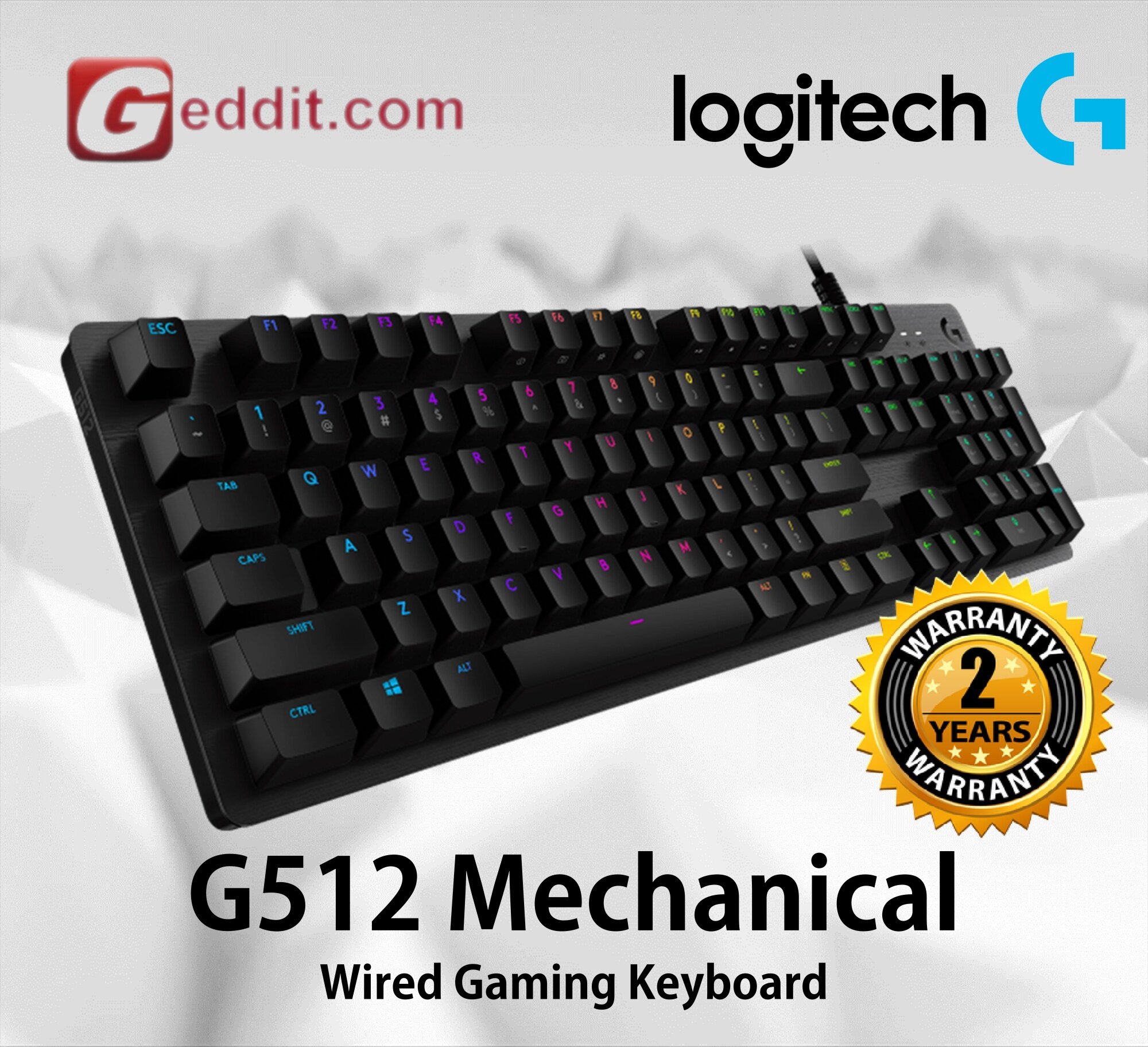 Logitech G512 Mechanical Gaming Keyboard, RGB LIGHTSYNC Backlit Keys, GX  Brown Tactile Key Switches, Brushed Aluminum Case, Customizable F-Keys, USB  