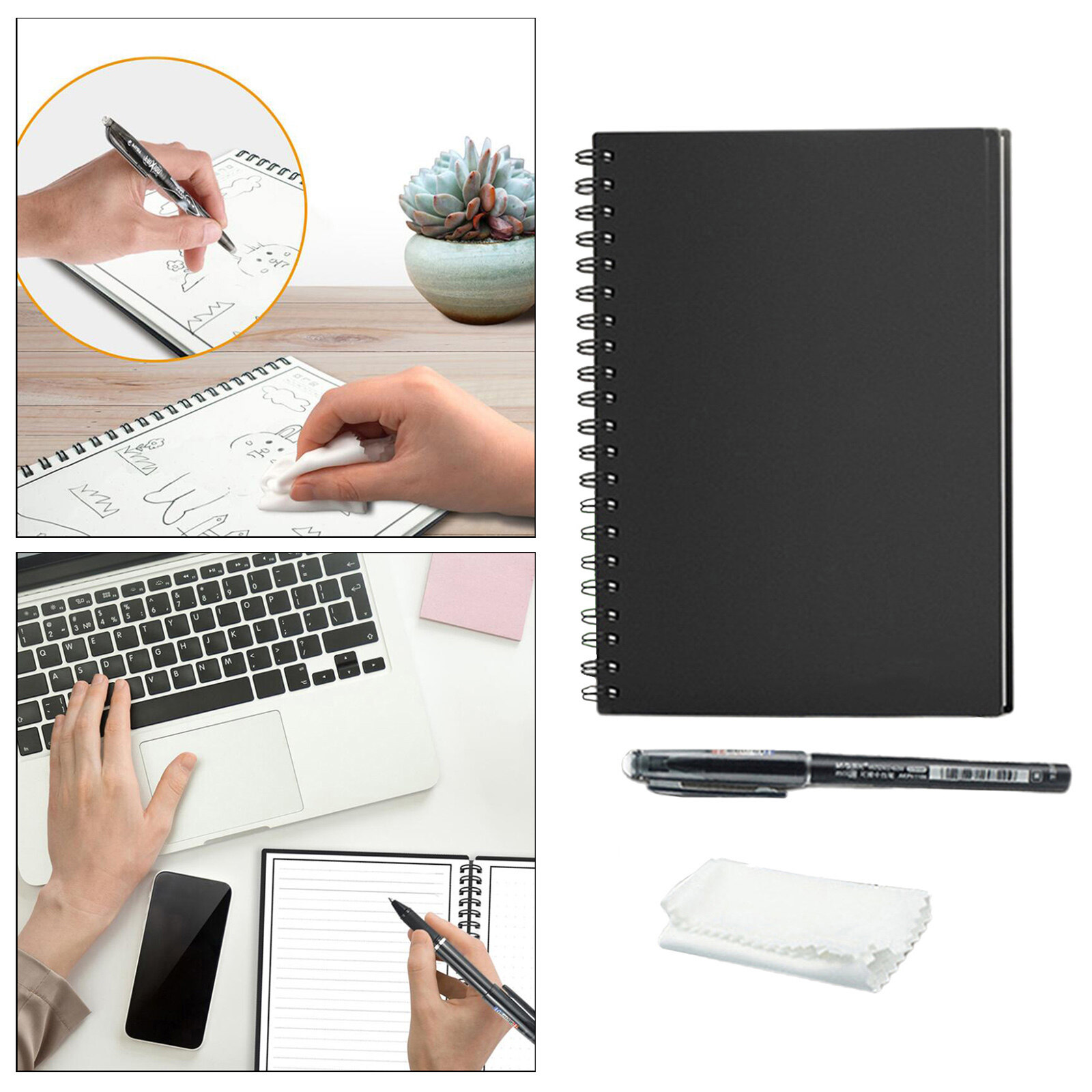 Blesiya Smart Reusable Notebook Lined with Pen Erase Note Pad Journal School Drawing