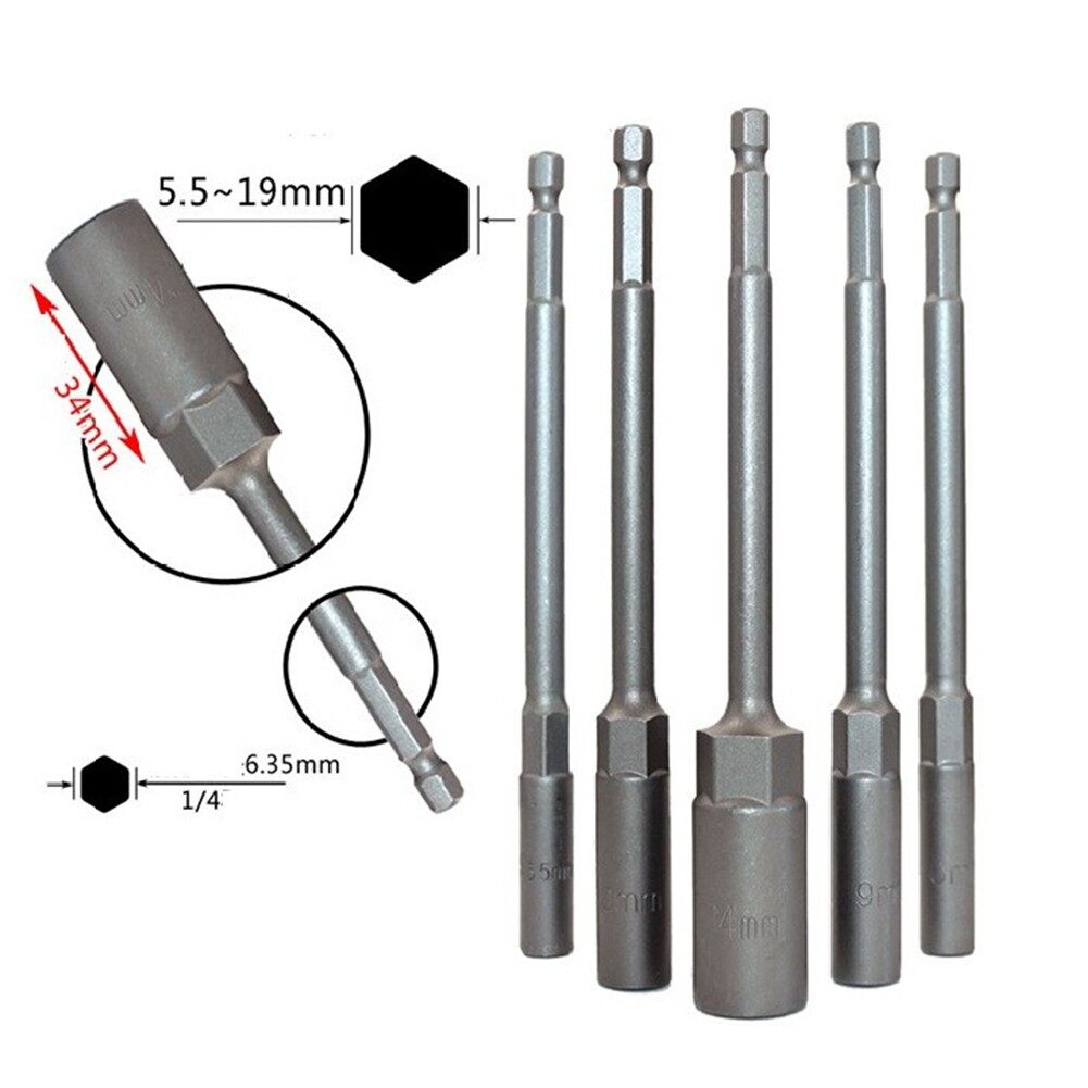 Toolstar 1Pcs 150mm Extension Socket Wrench Hexagon Nut Driver Drill Bit Adapter 5.5-19mm