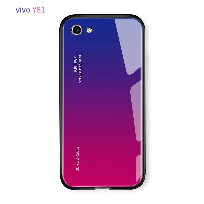 Mewah Aurora Pelangi Casing Gradien Seri Case Shockproof Kaca Antigores Penutup Belakang untuk VIVO Y81
