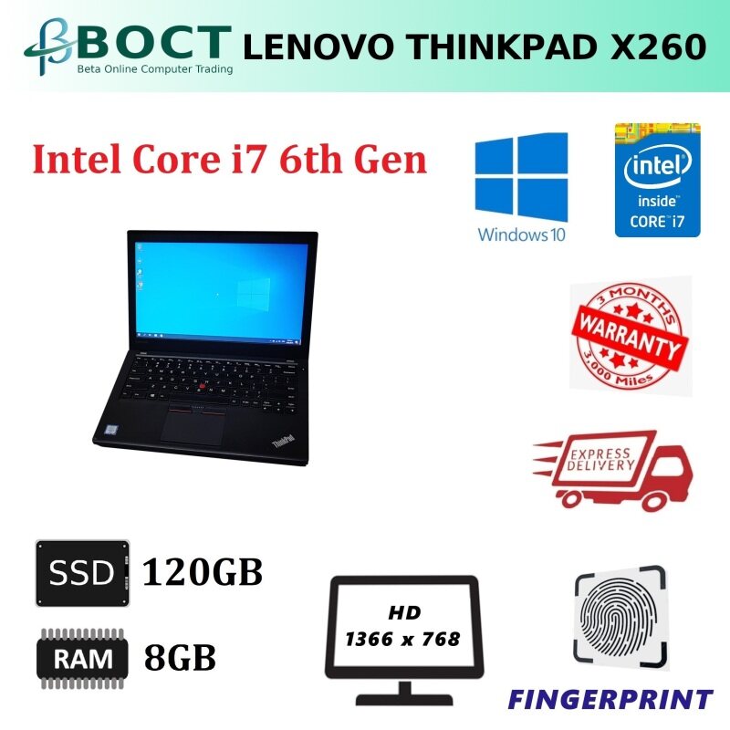Lenovo ThinkPad X260 / Intel Core i7 6th Gen / 12.5-inch screen HD / Optional Ram / Optional SSD / Mini Display Port / HDMI / Webcam / Windows 10 Pro / Refurbished Malaysia