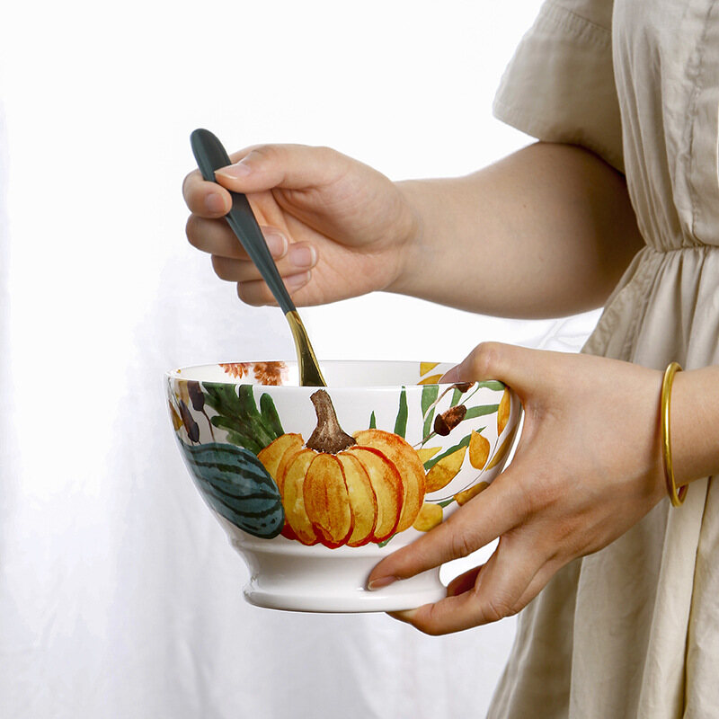 Omk Mỹ phong cách nông thôn underglaze bát Gốm cao xô bát bát canh lớn