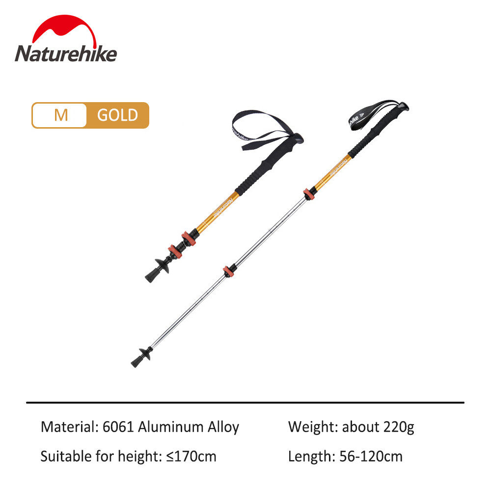Naturehike Qingxue Base 6061 Aluminum Alloy Trekking Pole Family Pack Men Women Kid Walking Stick 3 Sections Folding Alpenstock 100cm 120cm 135cm NH17D001-Z