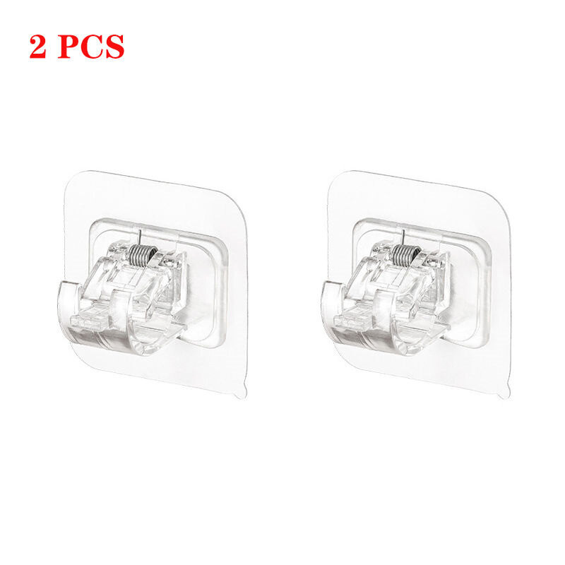 2pcs Nail-Free Adjustable Curtain Rod Holder Clamp Hooks Rod Bracket Holders Adhesive Wall Curtain Fixed Clip Hanging Rack Hook