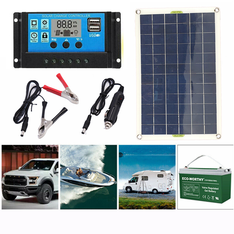 Bộ Tấm Pin Năng Lượng Mặt Trời Di Động 100W, Bộ Sạc USB DC Kép Với Năng Lượng Mặt Trời Điều Khiển