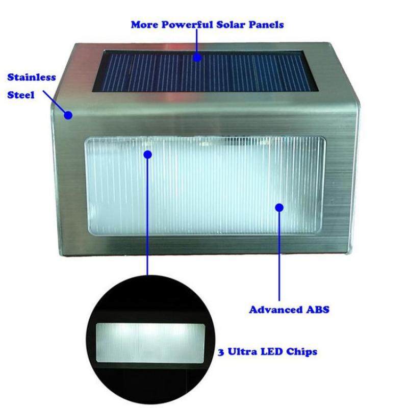 Đèn Sân Vườn Mặt Trời Đèn Năng Lượng Mặt Trời Ngoài Trời Thép Không Gỉ 3LED Năng Lượng Mặt Trời Đèn Cầu Thang