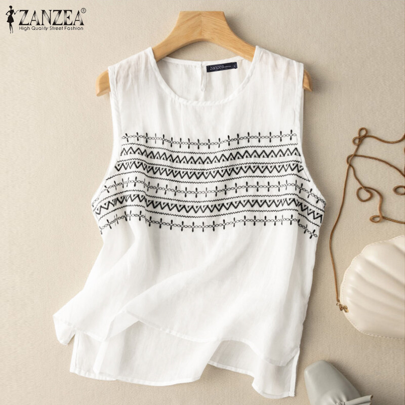 Zanzea nữ vest Tank mùa hè thường ngày không tay o cổ cao Áo sơ mi thấp TEE Áo cami #2