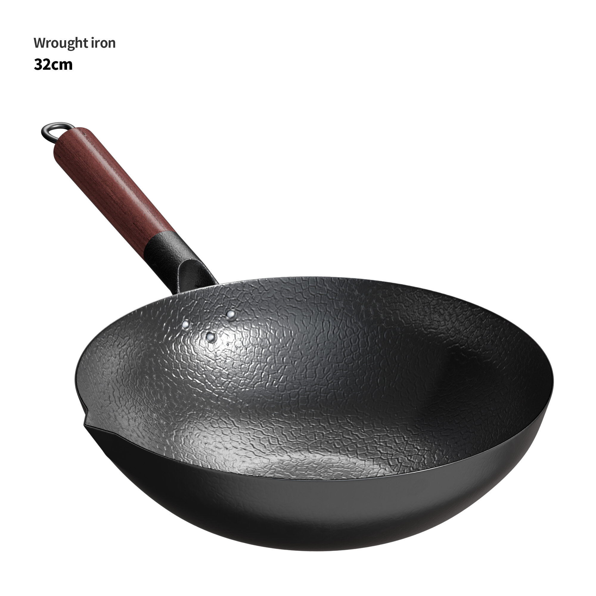 Fypo 32cm Handmade Cast Iron Wok with Wood Lid Chinese Traditional Non-coating Pot Kitchen Cookware Iron Wok Non-stick Pan for Gas Stove and Induction Cooker