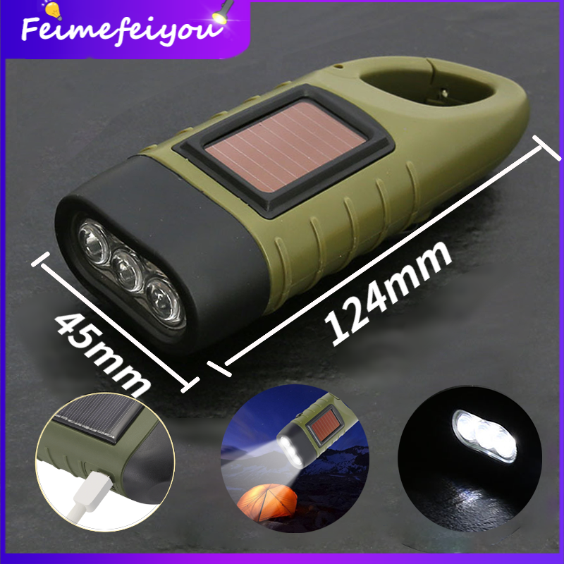 3 LED Flashlight, outdoor solar flashlight, hand power generation flashlight, Use solar panel power, 0.5W