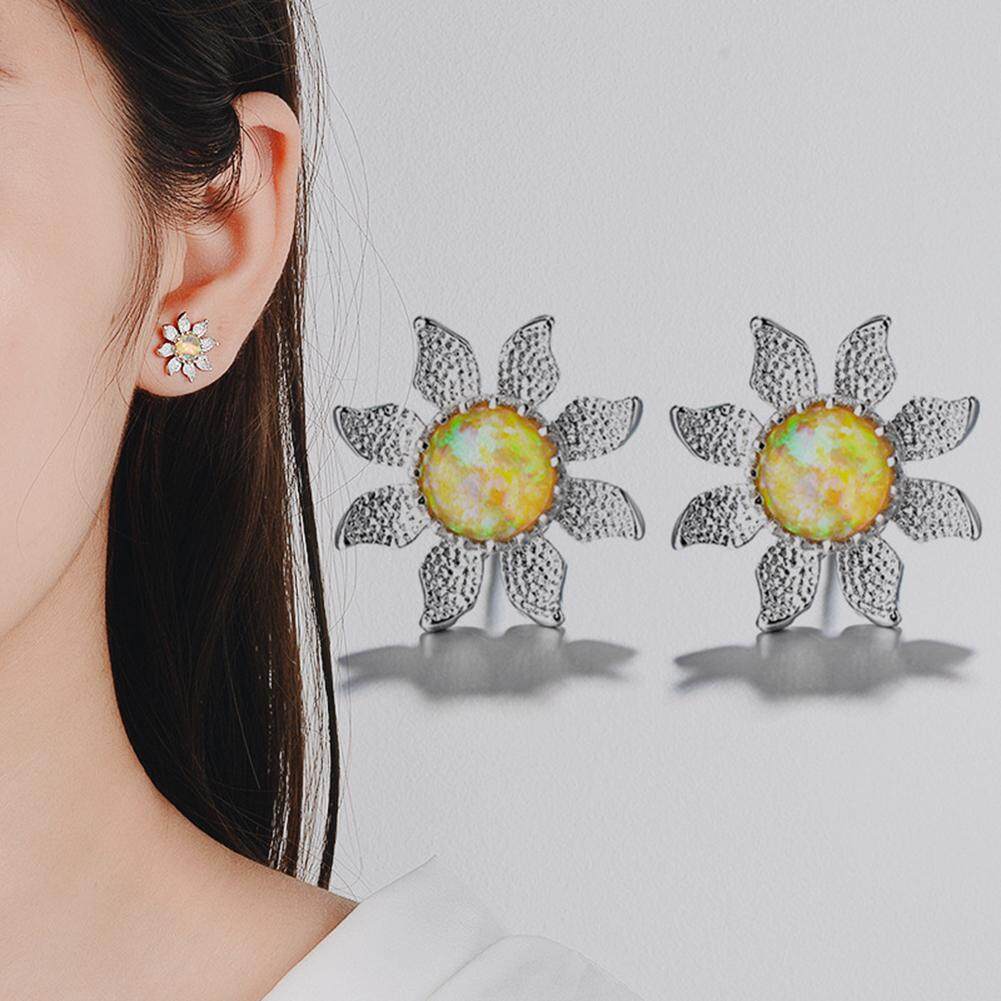Bluelans®fashion Elegan Bunga Matahari Imitasi Opal Logam Telinga Anting Stud Wanita Perhiasan Hadiah By Bluelans.