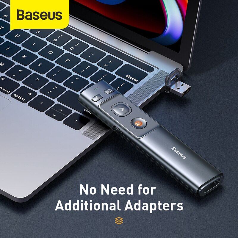 Bút Laser trình chiếu Baseus Orange Dot Wireless Presenter cho Laptop/ Macbook (100m. 2.4Ghz USB/Type C Receiver, Wireless Remote Control, Red Laser Pointer/ Presenter)