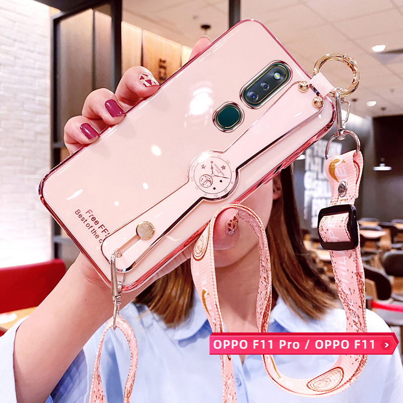 Wristband Phone Case For OPPO F11 Pro / OPPO F11 Casing with Free long lanyard , Electroplating candy color case with camera protection Case