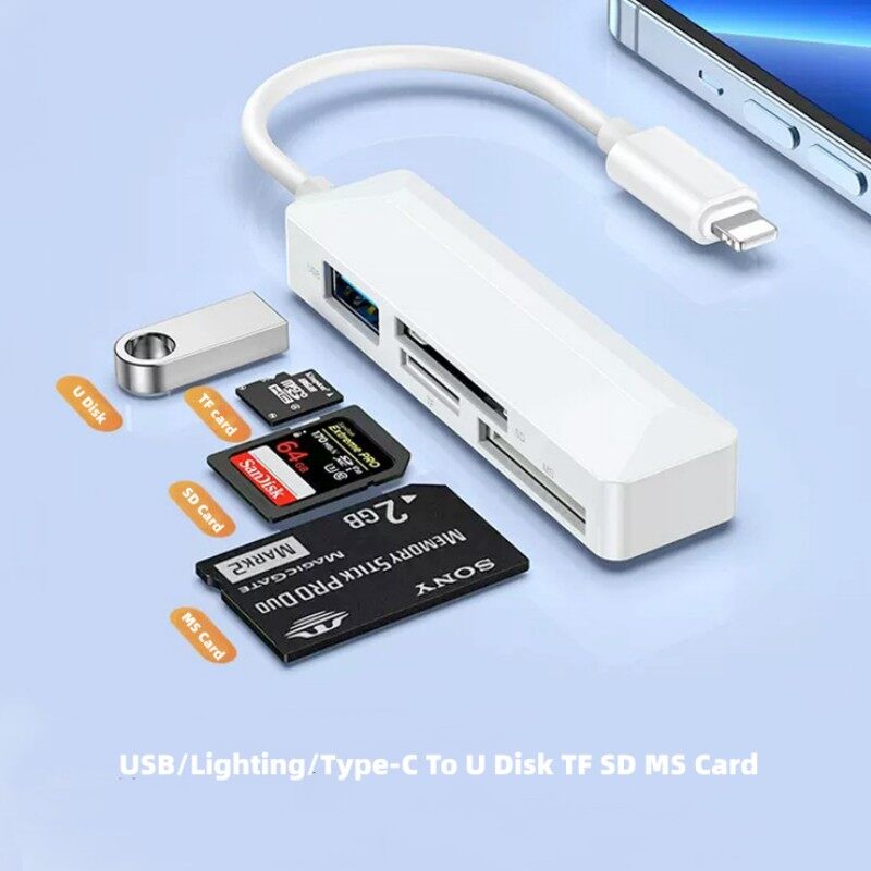 4 Trong 1 đầu đọc thẻ Chiếu Sáng/USB/Loại C Để MS SD thẻ TF U Đĩa Adapter Cho Sony thẻ nhớ Pro Duo Đầu đọc thẻ Cho iPhone Xiaomi Realme Máy Tính Xách Tay Chuyển Đổi