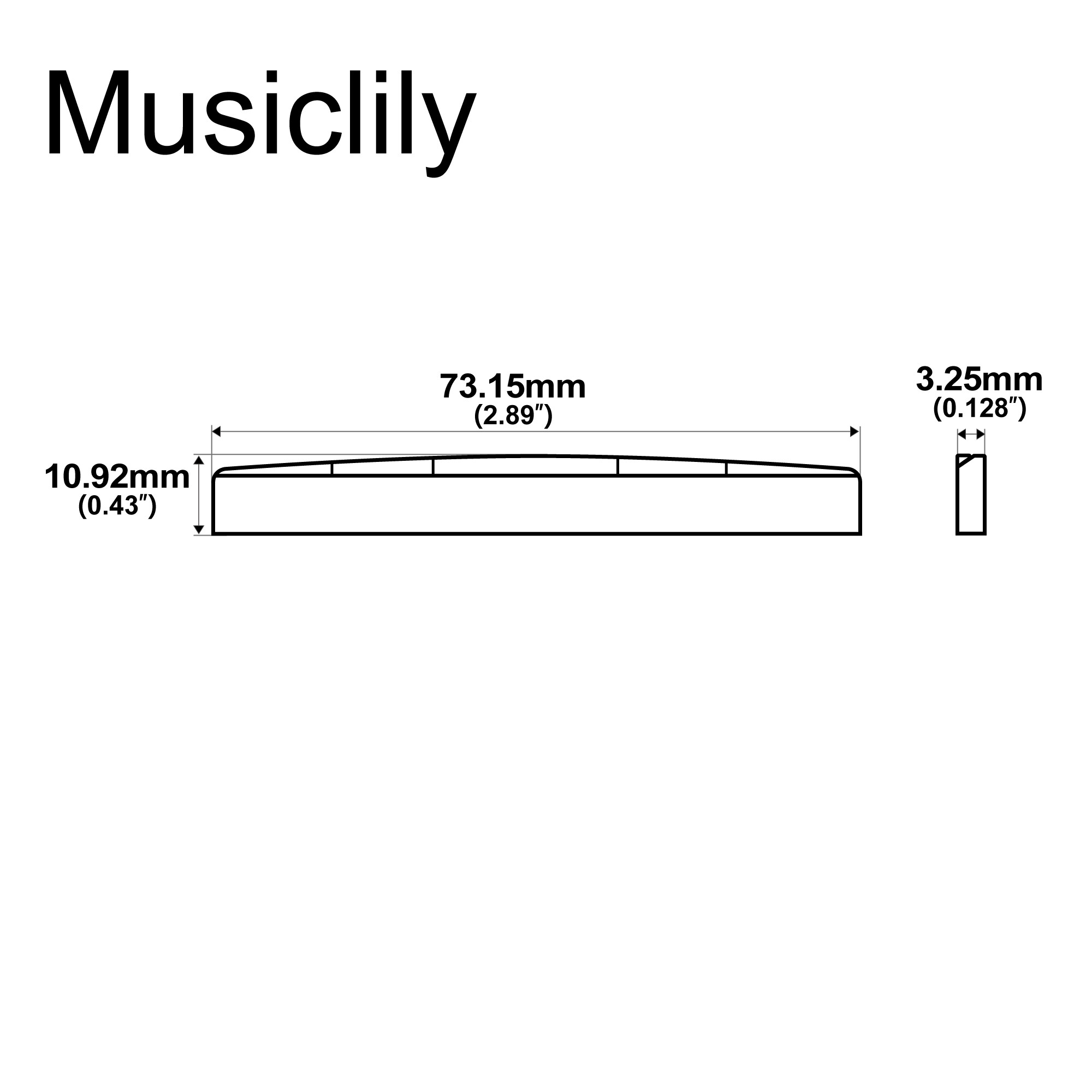 Musiclily Pro 73.15mm Universal Compensated Bone Saddle for 6-String Acoustic Guitar (Set of 2)