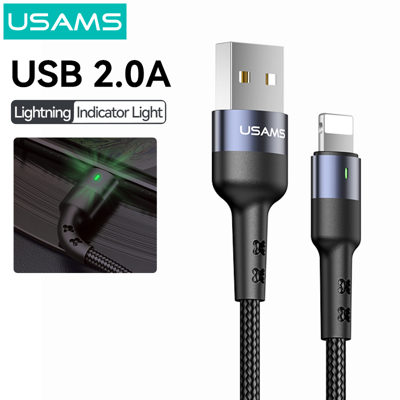 USAMS Lightning Cable cho iPhone Sạc nhanh 2A USB sang Lightning Cable Dây bện cho iPhone 6/7/8/iPhone X XS XR/iPhone 11 12 13 14 pro max