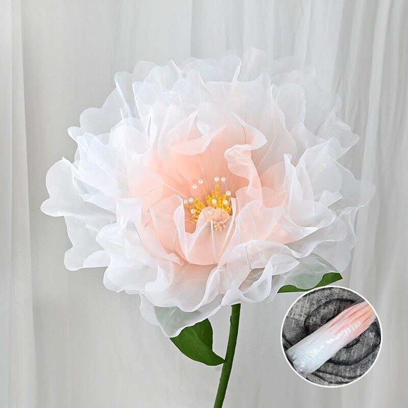 Artificial Pink Peony Silk Flower White Hazy Texture Large Flower Home Decor Party Fluffy Petals Living Room Wedding Fake Flower