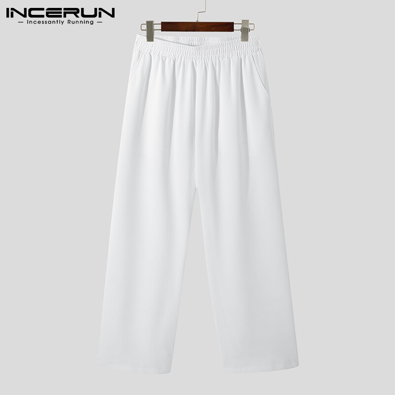 Beehoo INCERUN Men Casual Loose Hippy Straight Leg Pant Elastic Waist Jogger Trouser