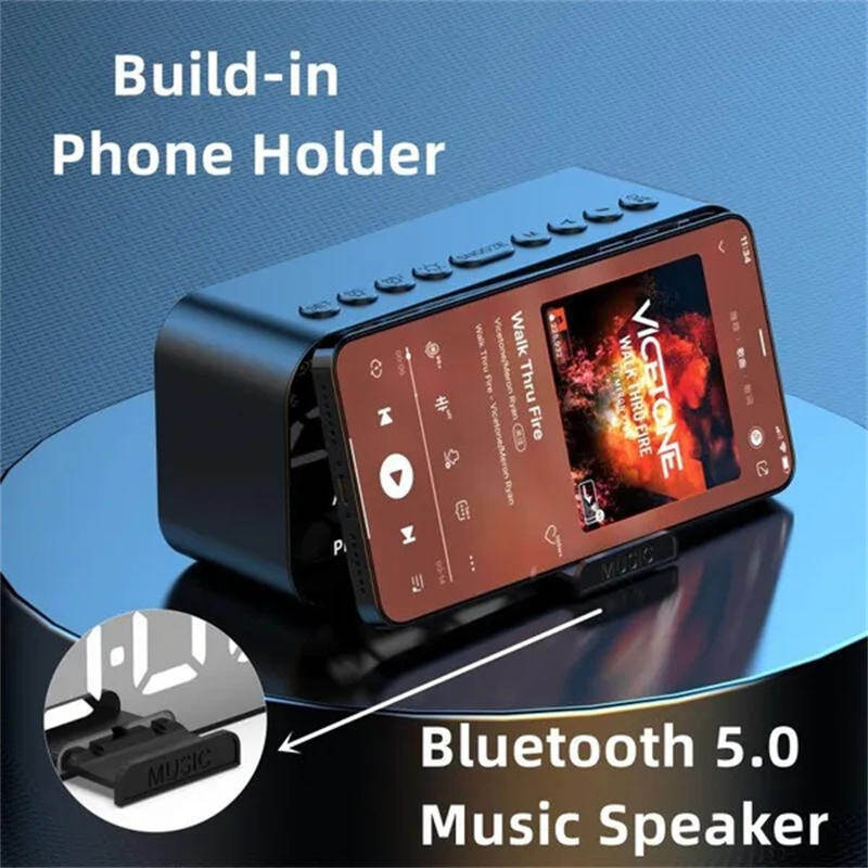 Desktop alarm clock, Bluetooth wireless audio, mini LED mirror digital clock, mobile phone speaker, gift, stereo sound effect