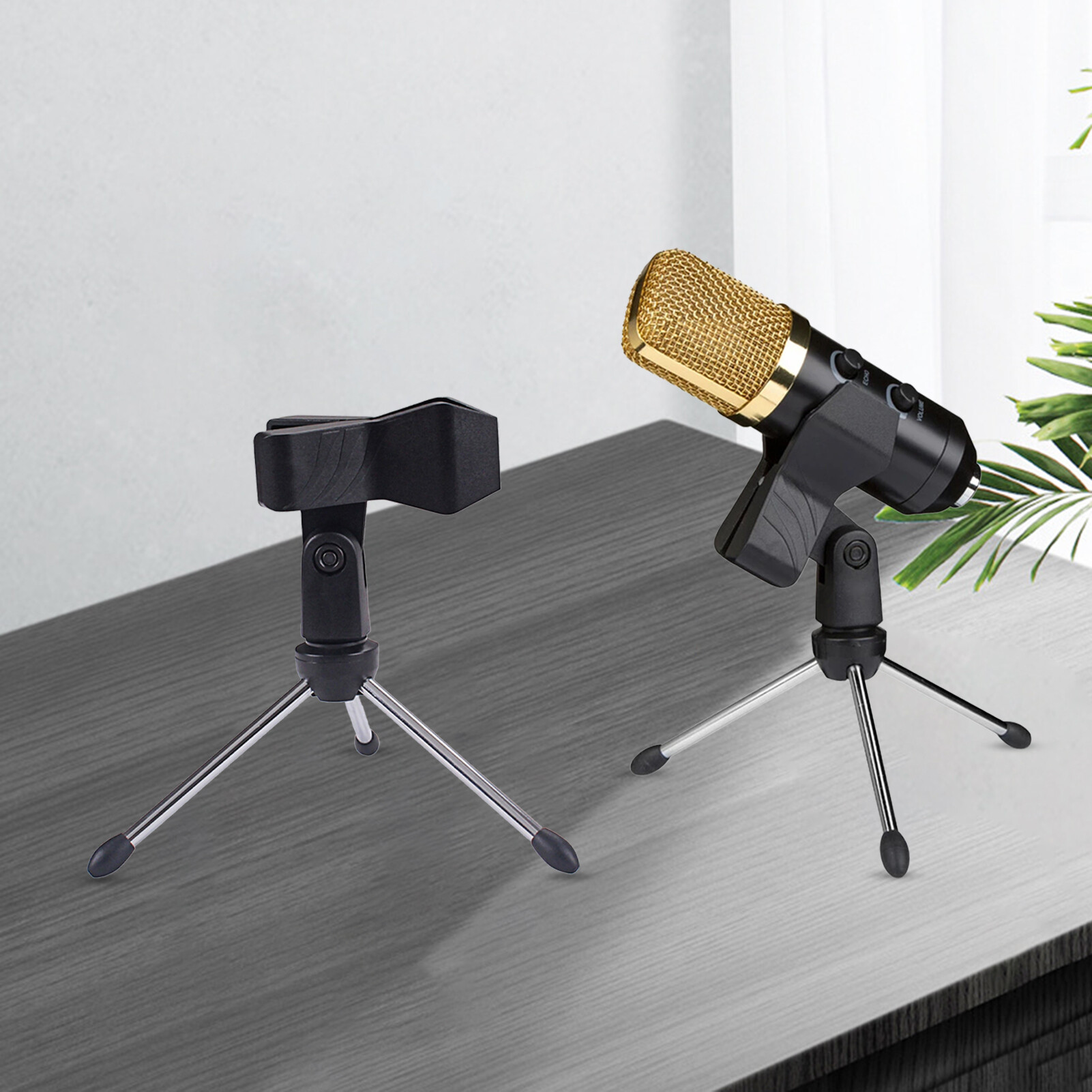 zhanxing Microphone Stand Universal Shockproof Adjustable Desktop Microphone Tripod Clip Holder for Broadcast