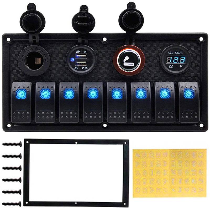 Bảng Công Tắc Tàu Biển 12V/24V 8 Gang Bật Tắt + Cổng USB Kép Ổ Cắm Tàu Biển Cho Xe Hơi Chống Nước Với Vôn Kế Led Sạc USB Cho Xe Hơi Thuyền RV Xe Tải ATV UTV Camper Caravan Bảng Công Tắc Chuyển Đổi 3.1A 4.2A