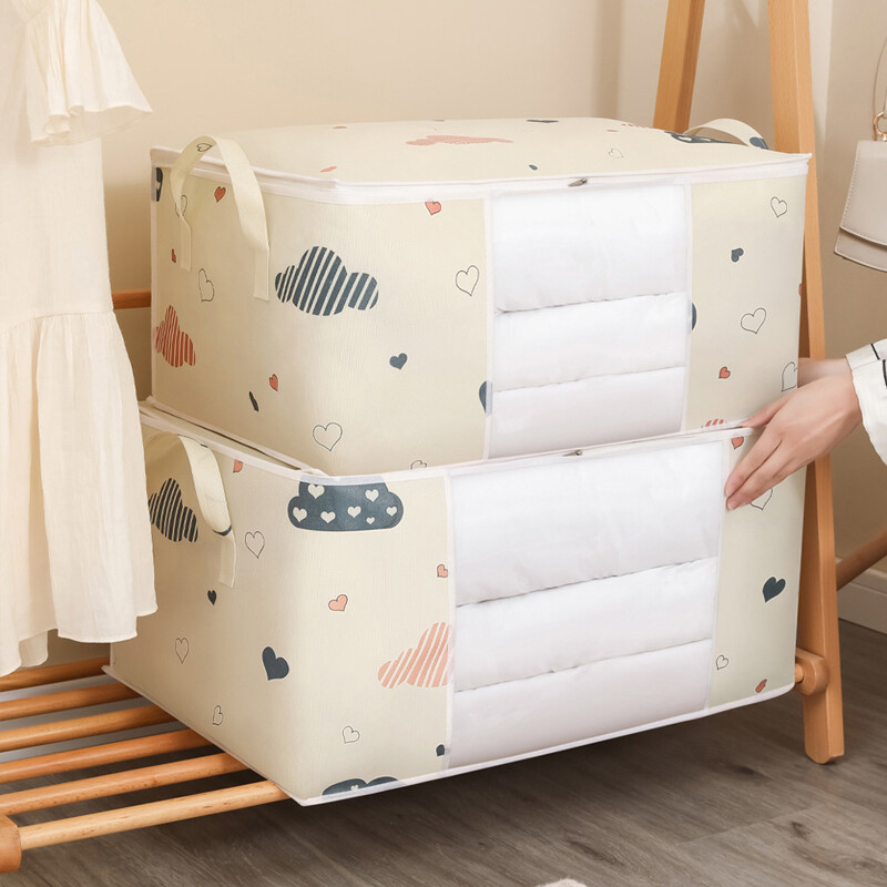 Cartoon Print Quilt Storage Bag Large Capacity Foldable Cloth Quilt Blanket Closet Organizer Bag Dustproof Save Space Print Bag