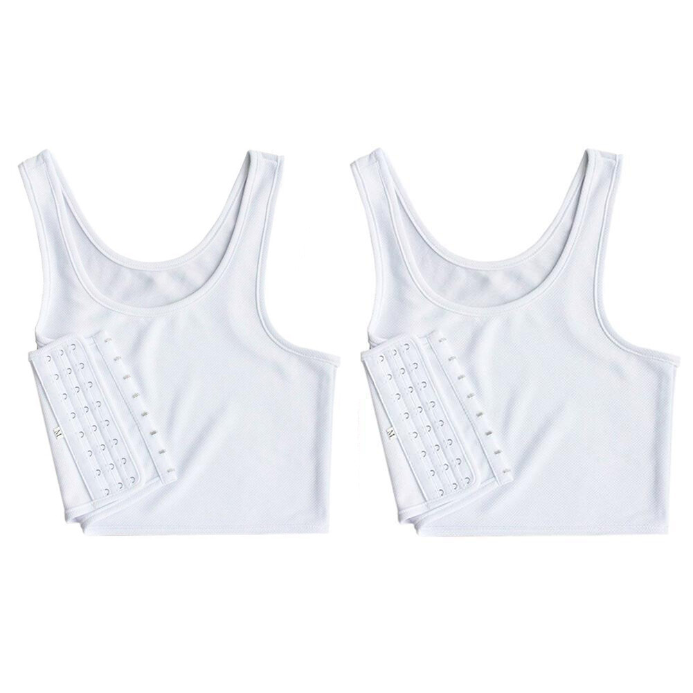 2 Pack Janest  Women Slim Fit Short Vest Binder Tops Right Side Buckle Tomboy Short Corset Shaping Vest