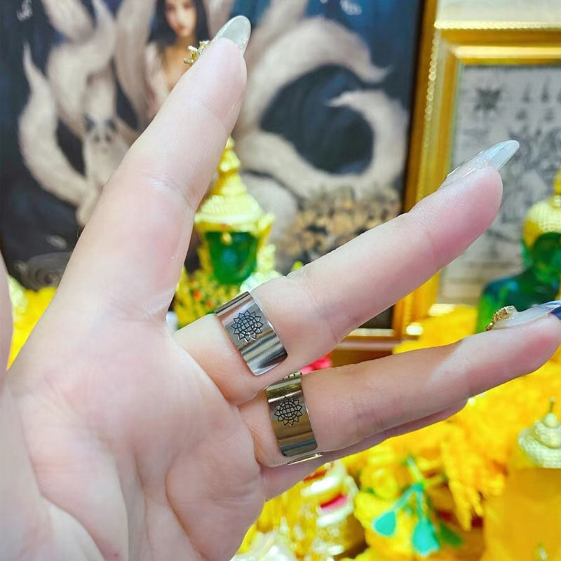 RY-Nhẫn Phật Chùa Chính Hãng Thái Lan Nhẫn Năm Kinh Nhẫn Bùa Hộ Mệnh Năm Hàng Bạc S925 Nhẫn Tốt Lành Nam Nữ Có Thể Điều Chỉnh Kích Thước Nhẫn