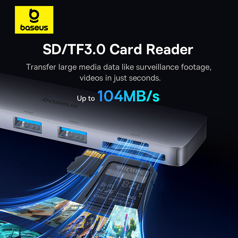 Bộ Chuyển Đổi Hub Baseus Màu Xám 5 Trong 1 Loại USB C Sang USB 3.0*2 / SD / TF Cho Macbook Pro Phụ Kiện Máy Tính Với Nguồn Điện PD Loại C