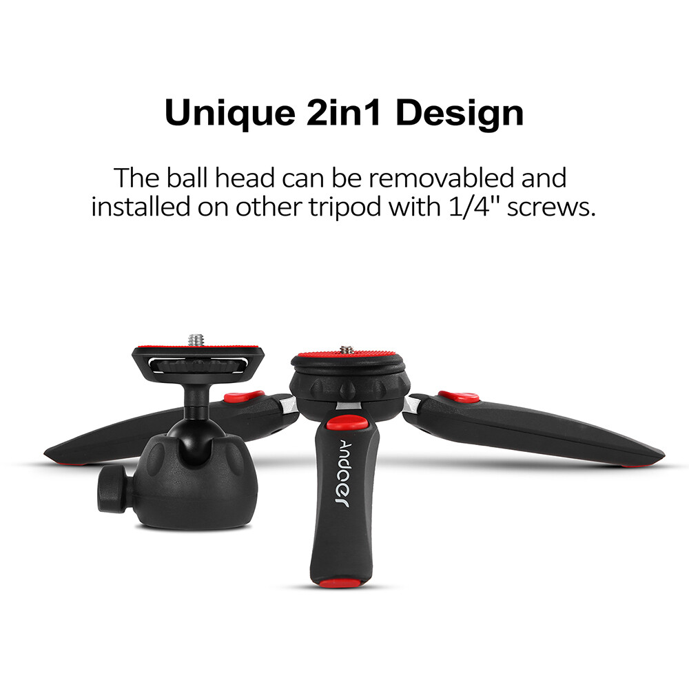 Andoer Mini Tabletop Tripod Portable Foldable Phone Camera Tripod Stand with Removable Ball Head with 1/4 Inch Screw