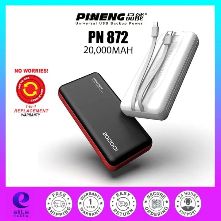 PINENG PN916 Power Bank, 10000mAh, 3 Input, Black Color