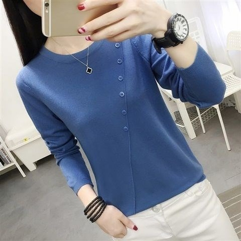 Long-sleeved Loose Solid Color Sweater Women's Korean Version Knit Sweater Daily Wear Round Neck Pullover Shirt