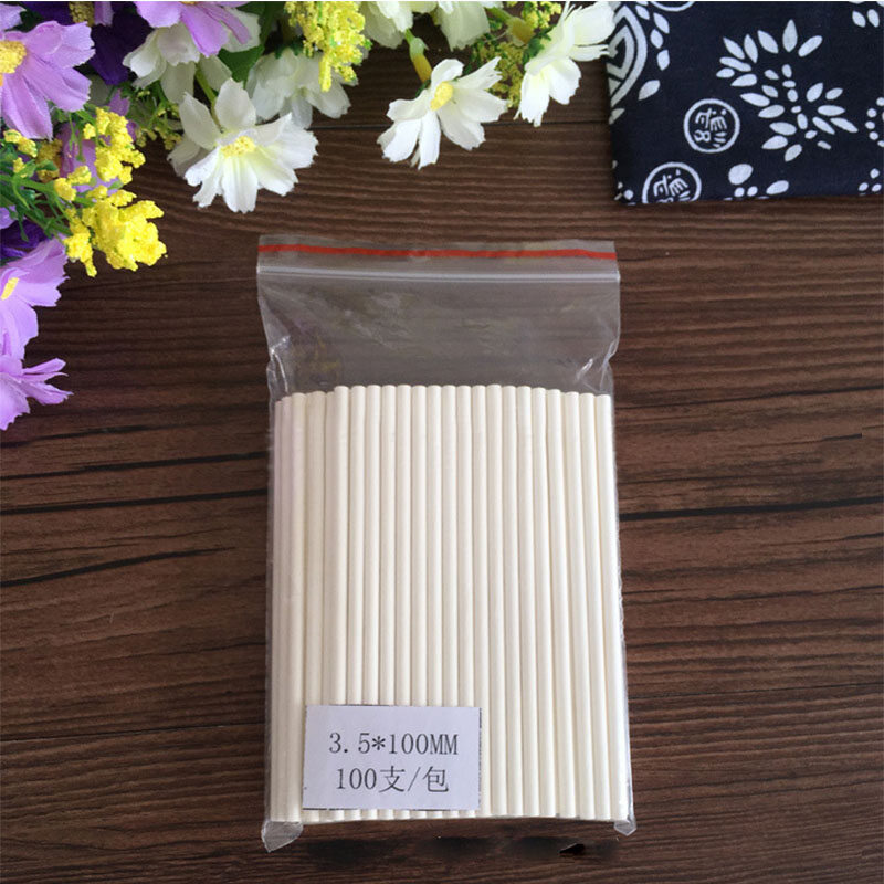 SHOOTHE 100Pcs DIY Candy Lollipop Stick Sucker Sticks Food-Grade White Candy Chocolate Sugar Arts Mold Tool Paper 3 Size